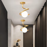 Brass Spiral Ceiling Light with Glass Globe