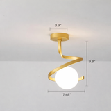 Brass Spiral Ceiling Light with Glass Globe