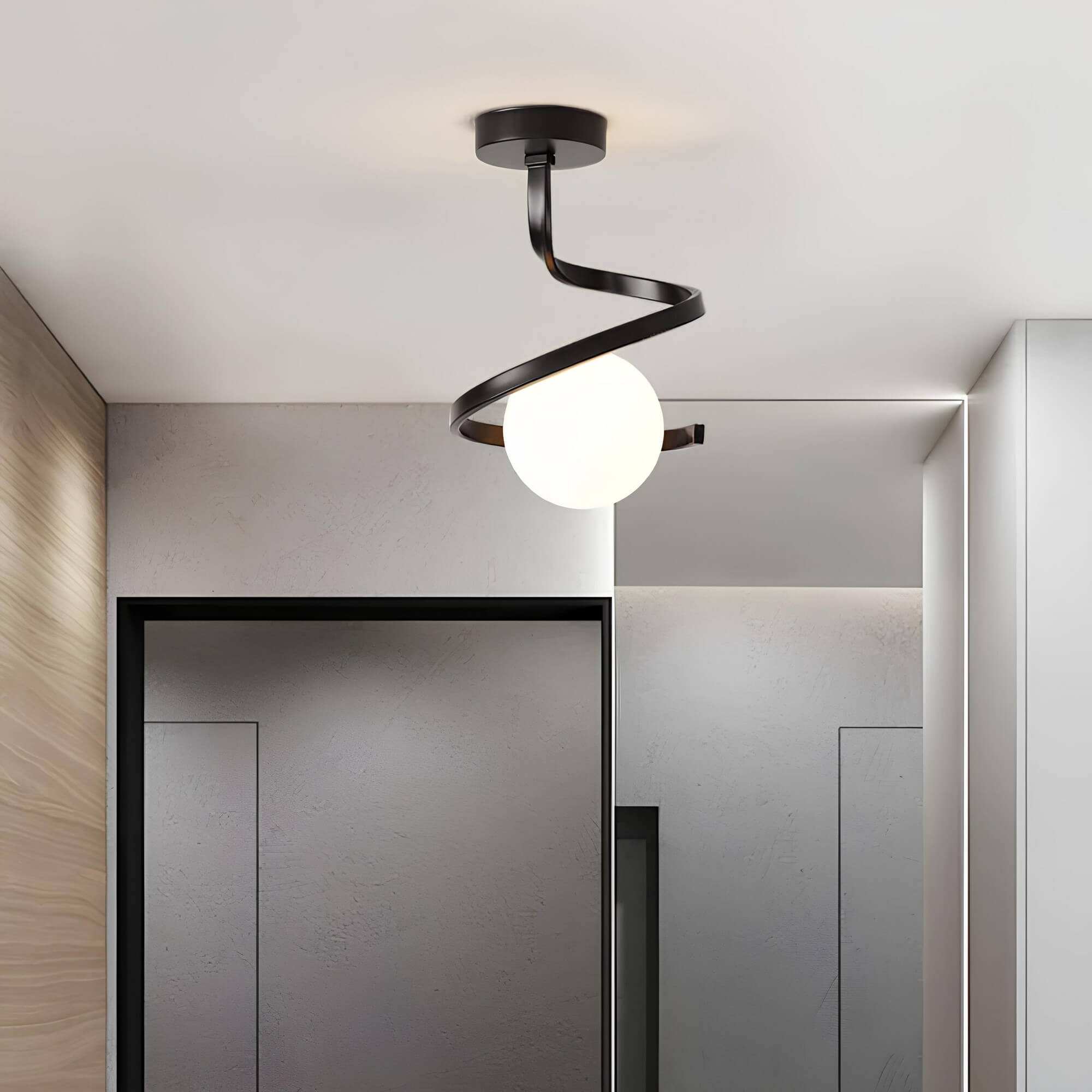 Brass Spiral Ceiling Light with Glass Globe