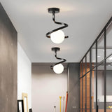 Brass Spiral Ceiling Light with Glass Globe