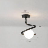 Brass Spiral Ceiling Light with Glass Globe