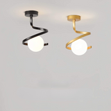 Brass Spiral Ceiling Light with Glass Globe