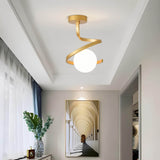 Brass Spiral Ceiling Light with Glass Globe
