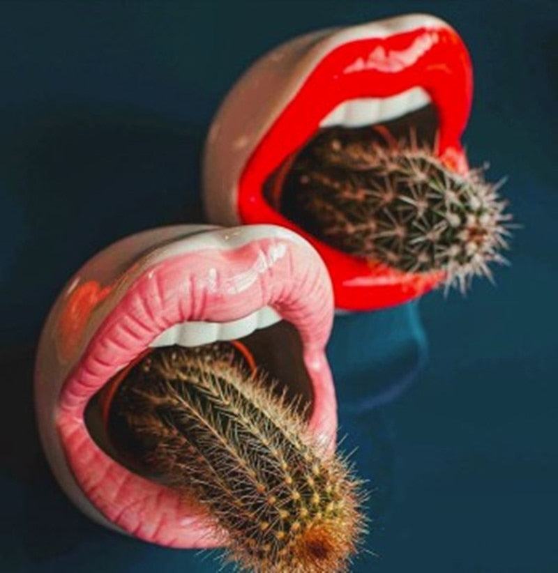 Ceramic Lips Flower Pot Decorative Sculpted