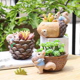 Decorative Cartoon Squirrel Flower Pot Resin