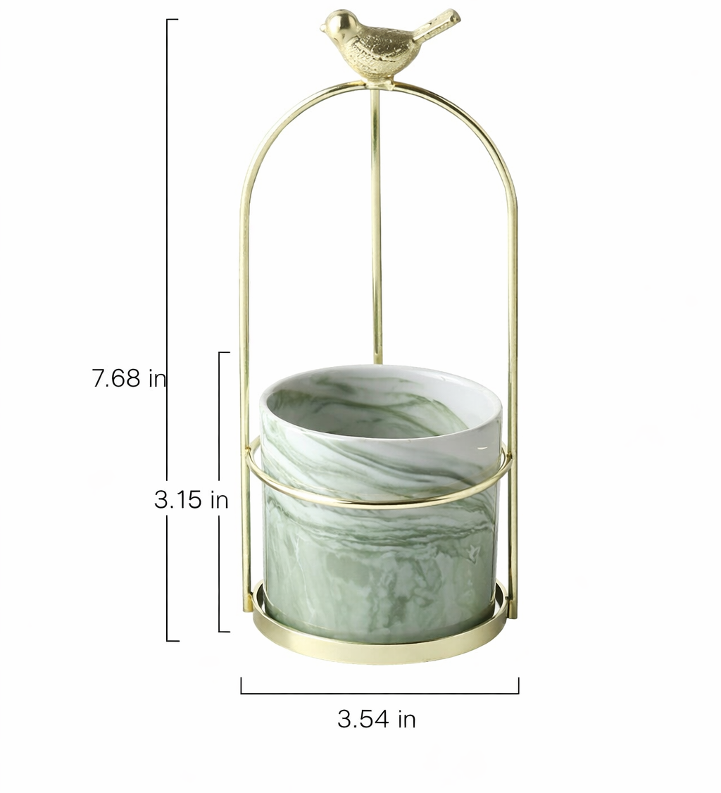 Decorative Metal Flower Pot with Bird Accent