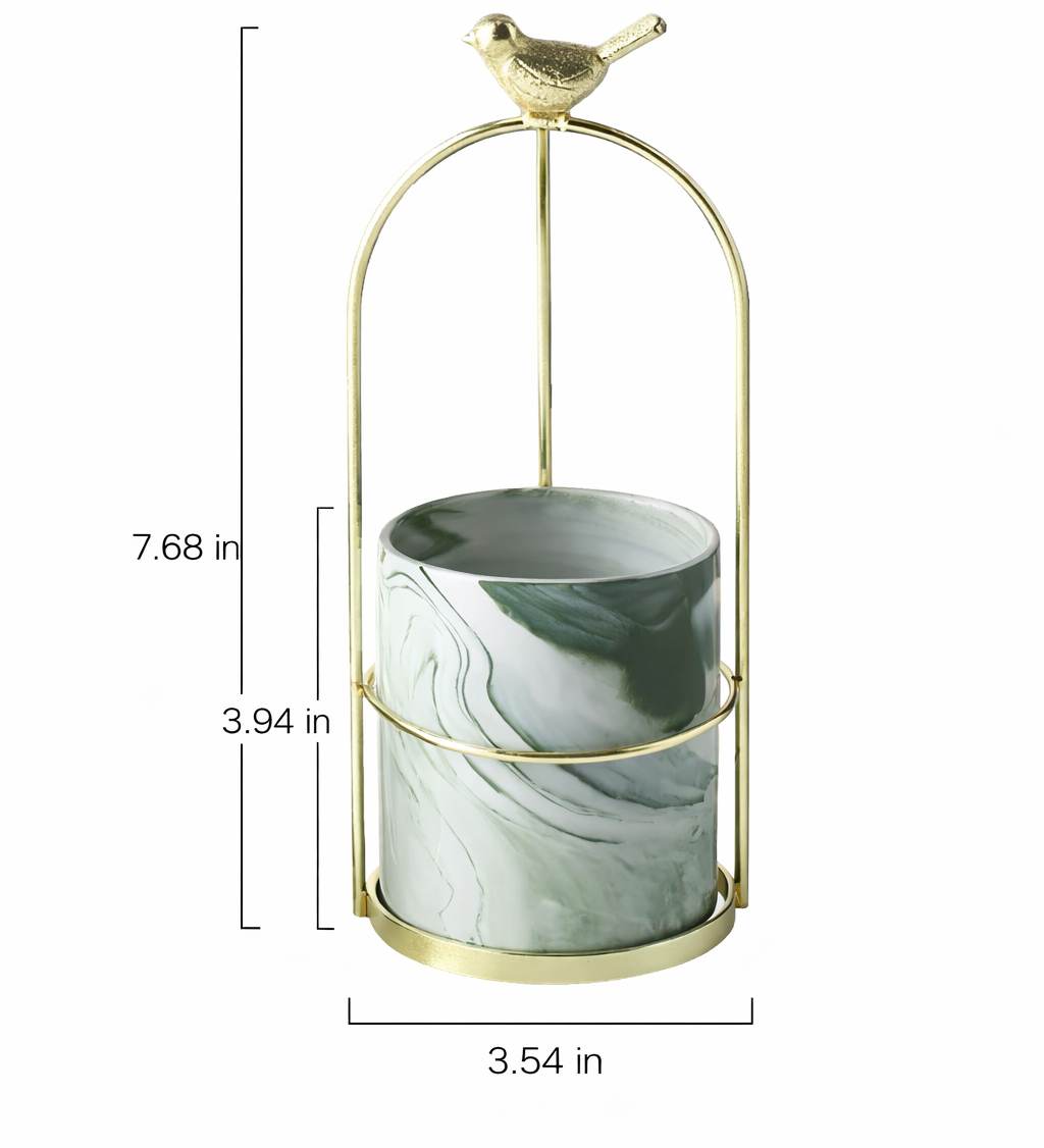 Decorative Metal Flower Pot with Bird Accent