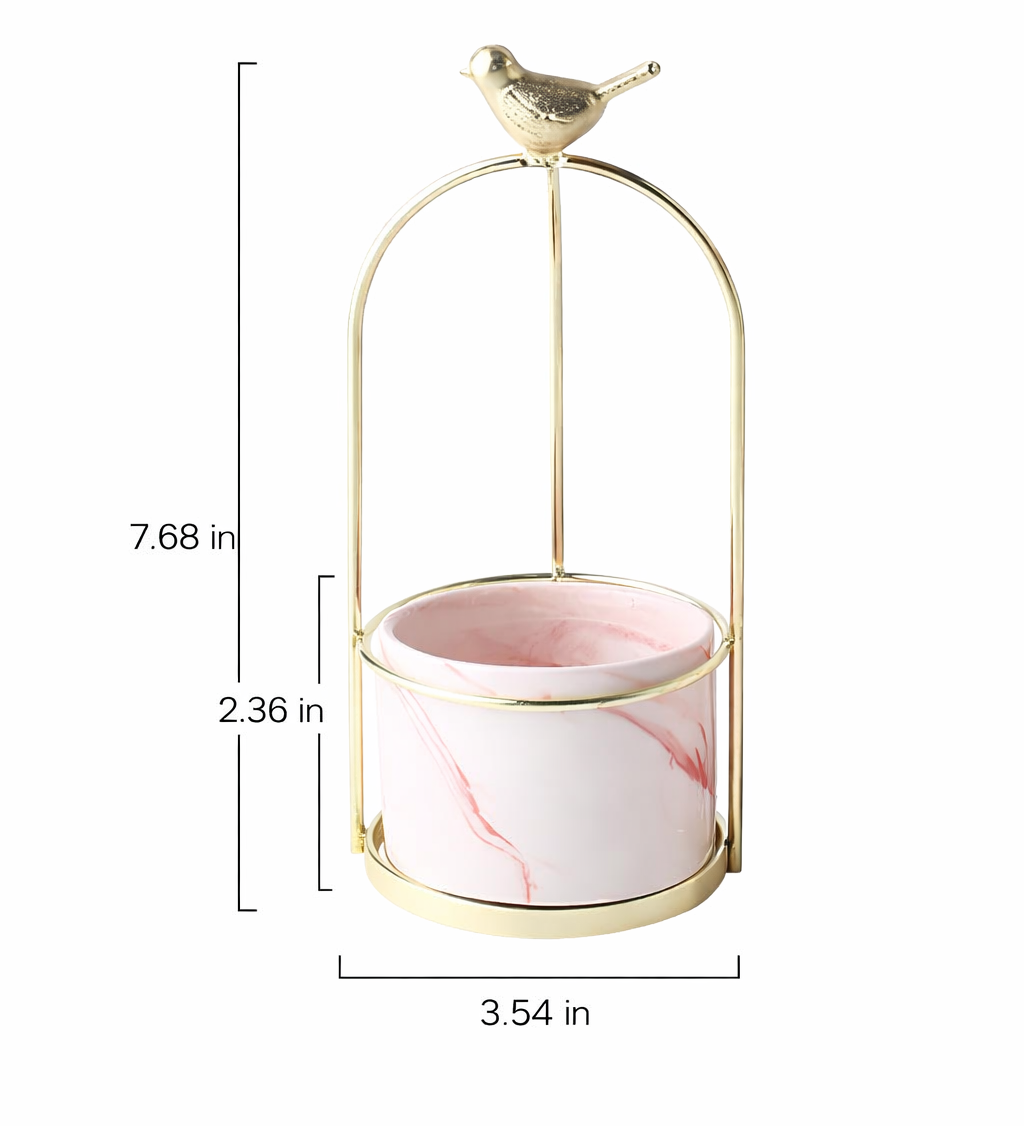 Decorative Metal Flower Pot with Bird Accent