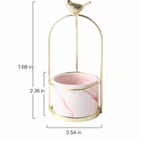 Decorative Metal Flower Pot with Bird Accent