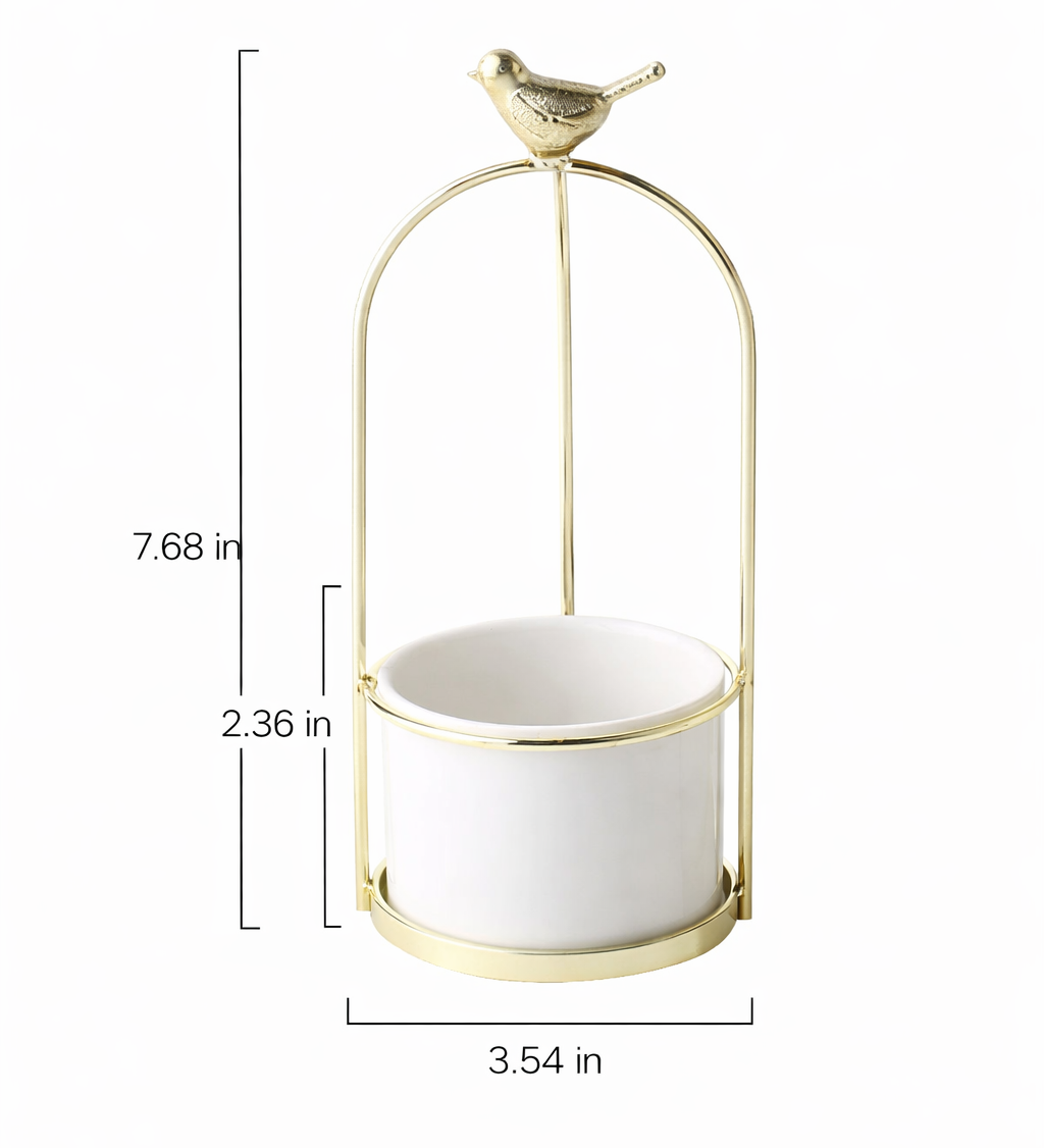Decorative Metal Flower Pot with Bird Accent