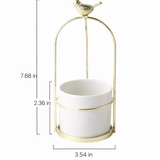 Decorative Metal Flower Pot with Bird Accent