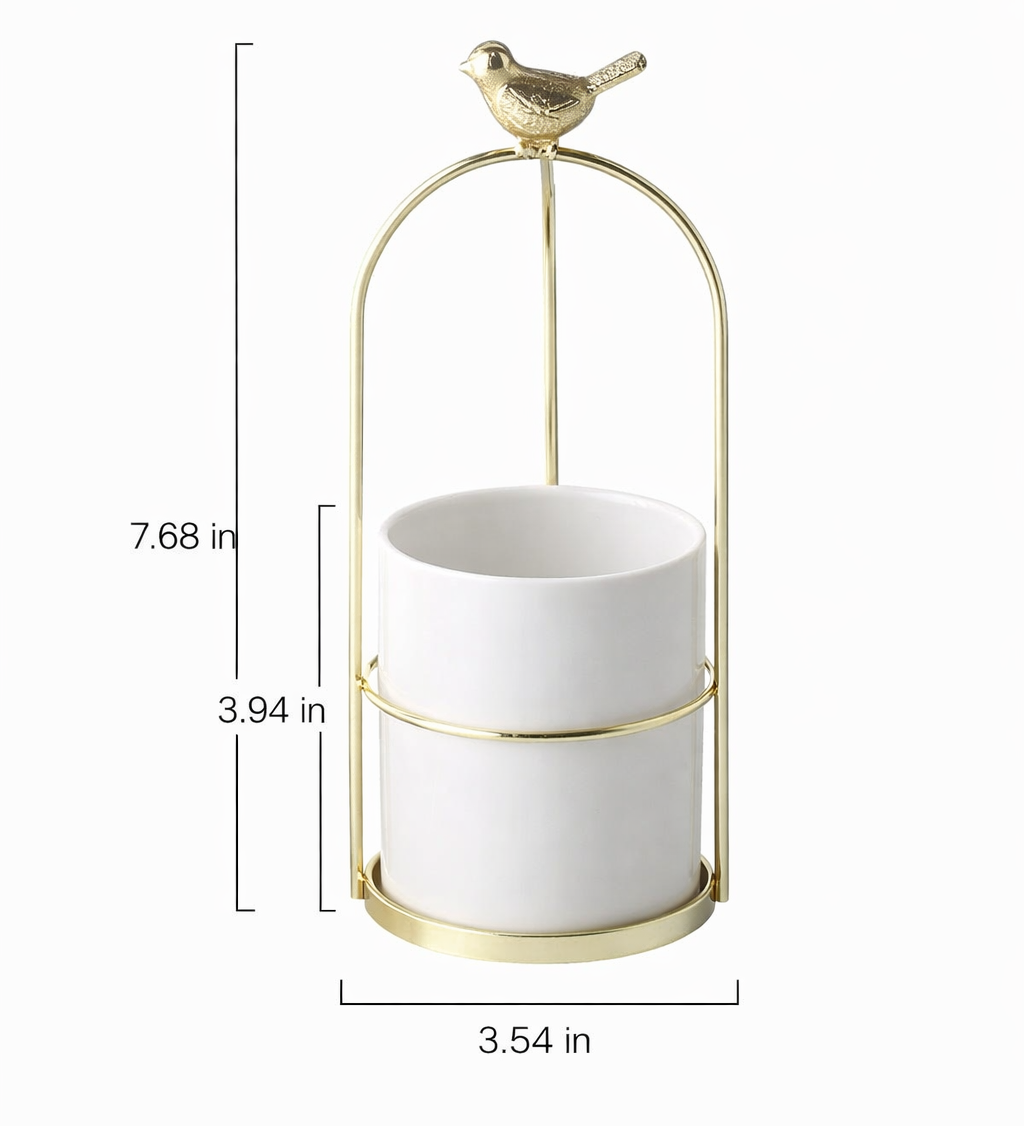 Decorative Metal Flower Pot with Bird Accent