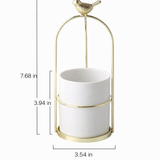 Decorative Metal Flower Pot with Bird Accent