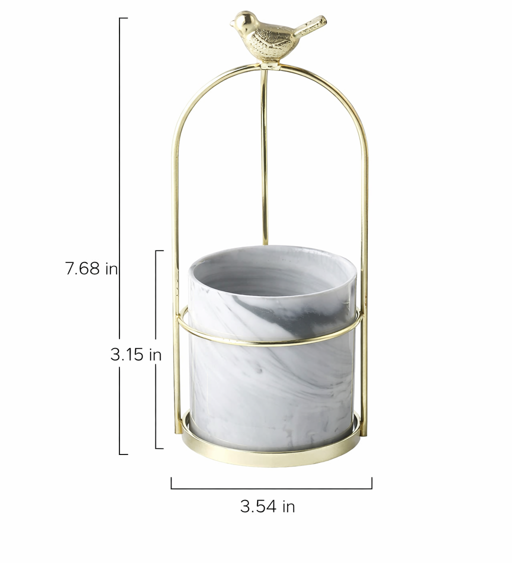 Decorative Metal Flower Pot with Bird Accent