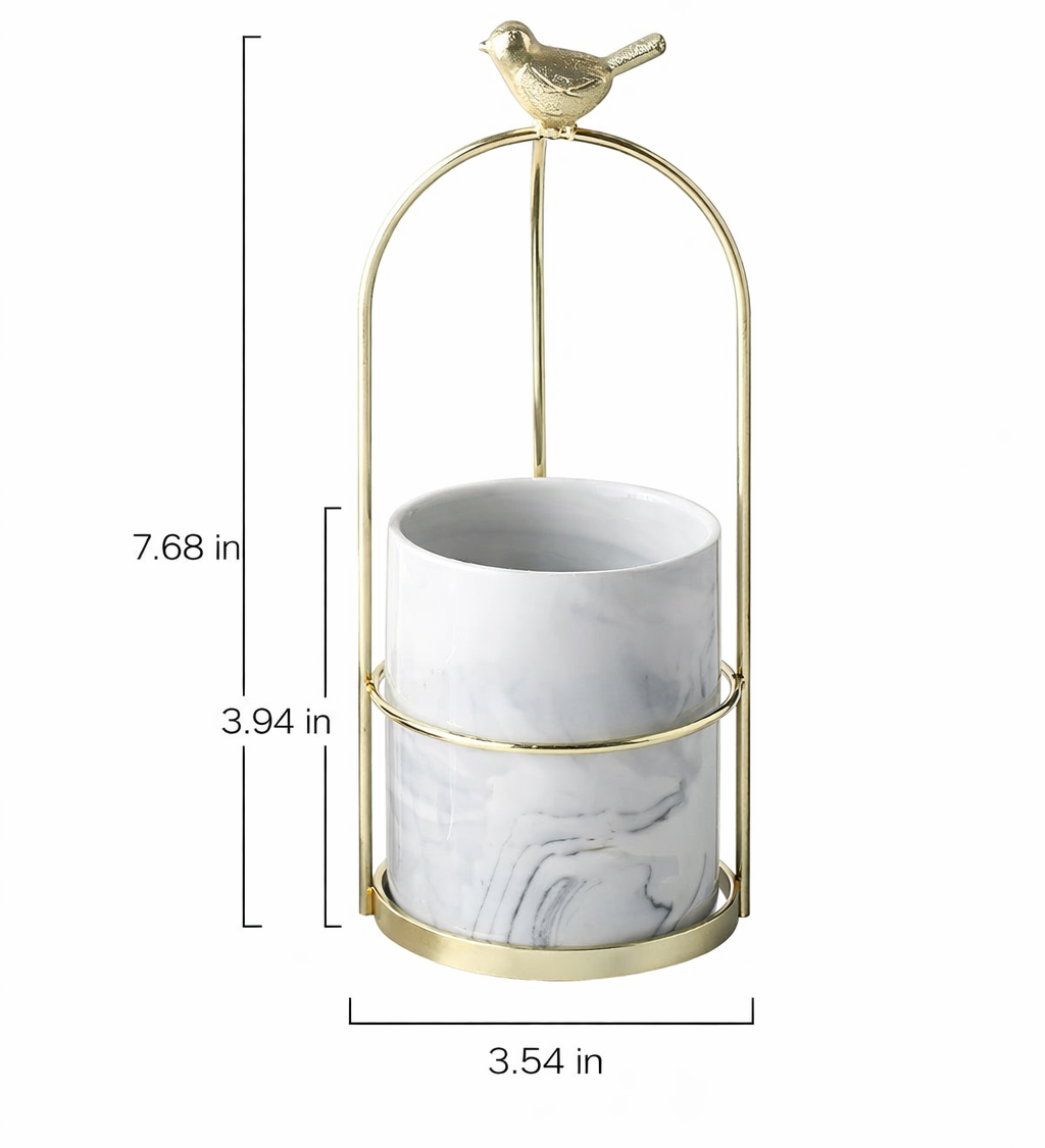 Decorative Metal Flower Pot with Bird Accent