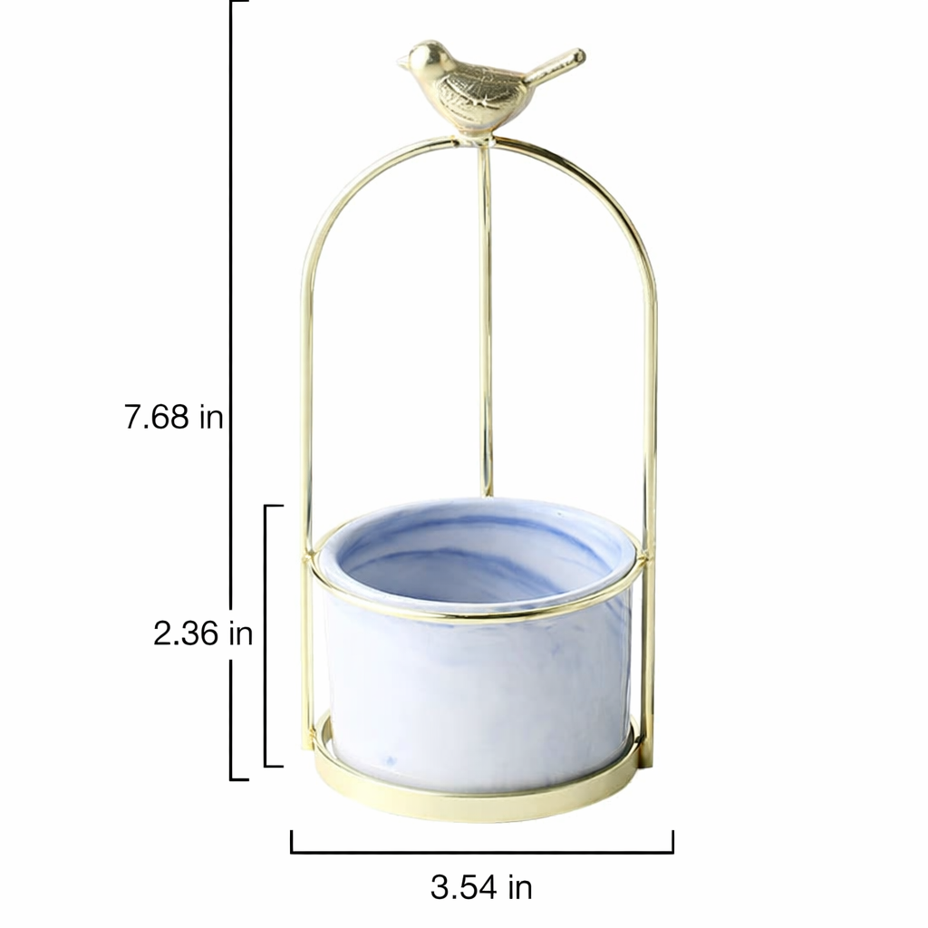 Decorative Metal Flower Pot with Bird Accent