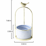 Decorative Metal Flower Pot with Bird Accent