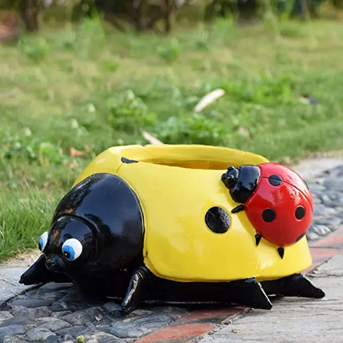 Decorative Resin Ladybug Flower Pot Accent