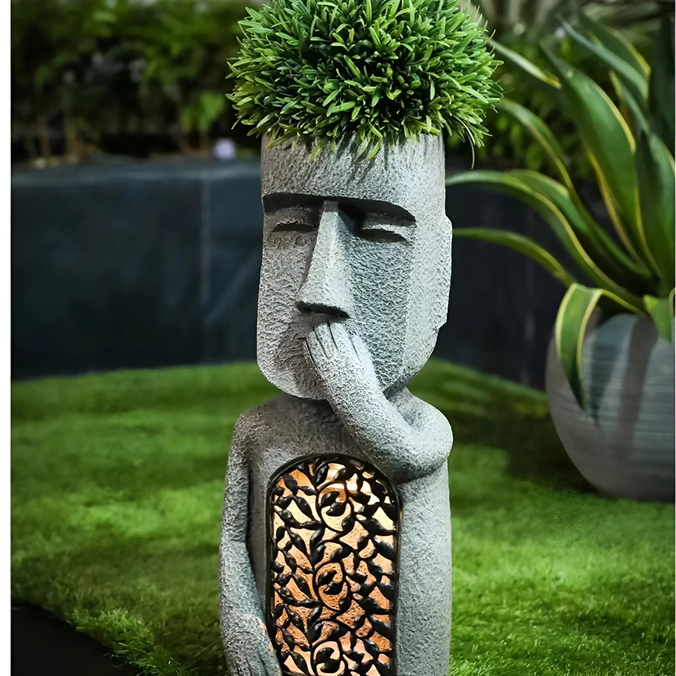 Decorative Solar LED Face Planter Sculptural