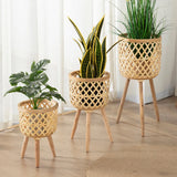 Decorative Woven Bamboo Flower Pot with Stand