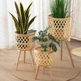 Decorative Woven Bamboo Flower Pot with Stand