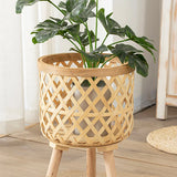 Decorative Woven Bamboo Flower Pot with Stand