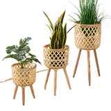 Decorative Woven Bamboo Flower Pot with Stand