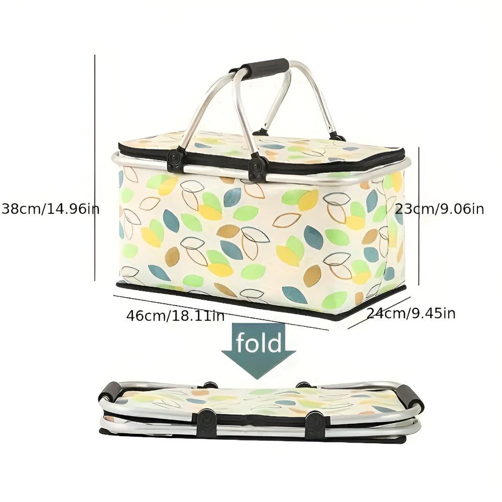 Foldable Checkered Picnic Basket Zippered Lid