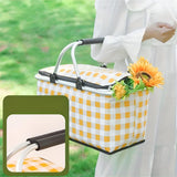 Foldable Checkered Picnic Basket Zippered Lid