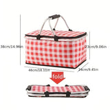 Foldable Checkered Picnic Basket Zippered Lid