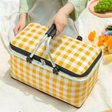 Foldable Checkered Picnic Basket Zippered Lid