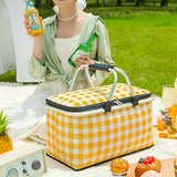 Foldable Checkered Picnic Basket Zippered Lid