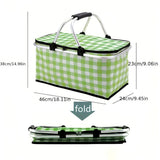 Foldable Checkered Picnic Basket Zippered Lid