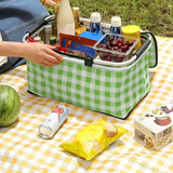 Foldable Checkered Picnic Basket Zippered Lid