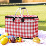 Foldable Checkered Picnic Basket Zippered Lid