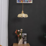 French Ruffled Glass Pendant with Brass