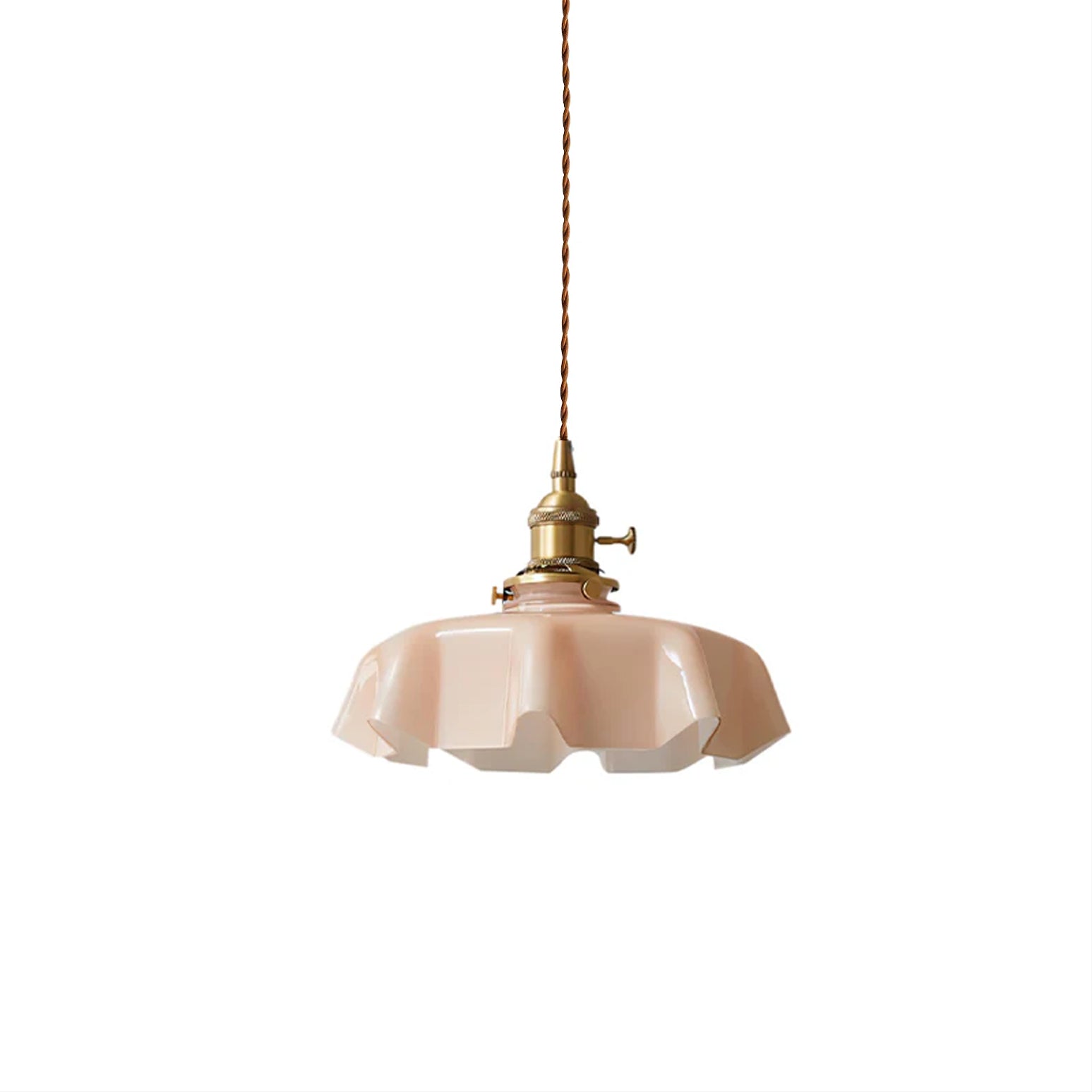 French Ruffled Glass Pendant with Brass