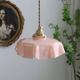 French Ruffled Glass Pendant with Brass