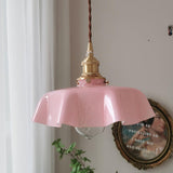 French Ruffled Glass Pendant with Brass