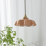 French Ruffled Glass Pendant with Brass