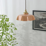 French Ruffled Glass Pendant with Brass