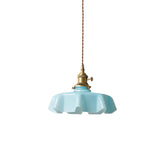 French Ruffled Glass Pendant with Brass