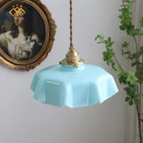 French Ruffled Glass Pendant with Brass