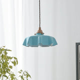 French Ruffled Glass Pendant with Brass