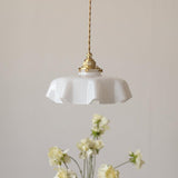 French Ruffled Glass Pendant with Brass