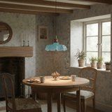 French Ruffled Glass Pendant with Brass
