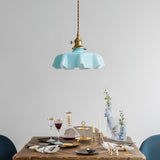 French Ruffled Glass Pendant with Brass