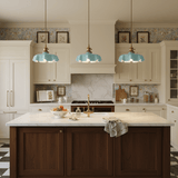 French Ruffled Glass Pendant with Brass