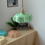French Ruffled Glass Pendant with Brass