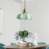 French Ruffled Glass Pendant with Brass